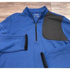 Adidas‎ Blue Gray Mens M Quarter Zip Fleece Pullover Golf Sweater Chest Pocket